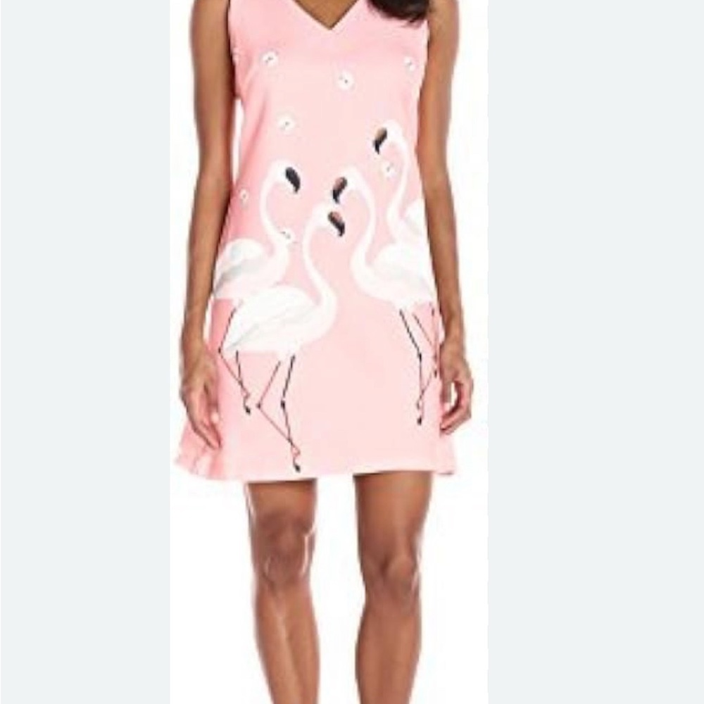 Julian Taylor Pink Mini Dress with White Flamingo Print